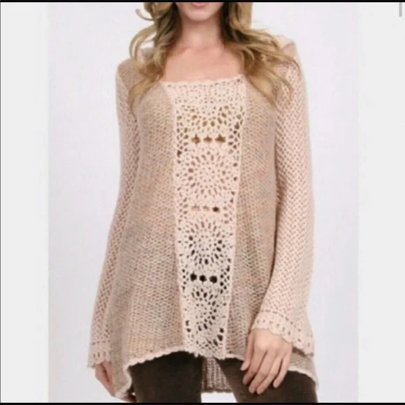 Free People The Merci Crochet Sweater with hoodie